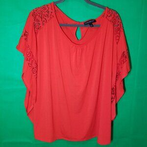 Lane Bryant Women Knit Top Lace Fun Flirty Business Orange Color Size 14/16